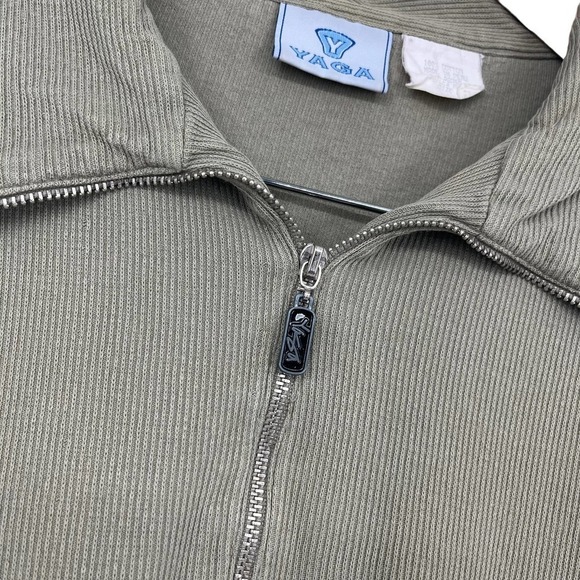 Vintage 90’s Yaga Polo Shirt Ribbed Zip Neck Olive Green Large - Picture 4 of 6